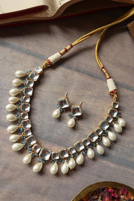 Paisley Pop Kundan Pearl Embellished Choker Set 