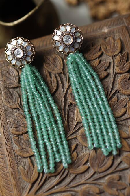 Buy Paisley Pop Green Mother Of Pearl And Fluorite Earrings Online at Aza Fashions Buy_Paisley Pop_Green Mother Of Pearl And Fluorite Earrings _Online_at_Aza_Fashions