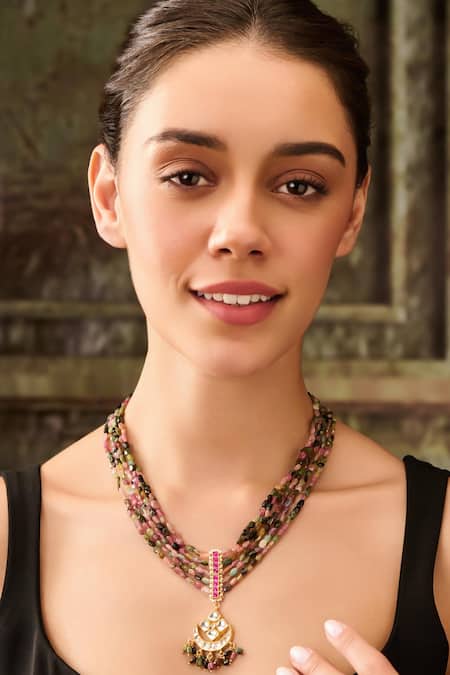 Paisley Pop_Multi Color Kundan Pendant Necklace _Online_at_Aza_Fashions