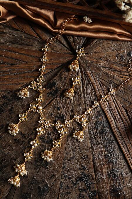 Paisley Pop_Gold Plated Pearls Kundan Embellished Necklace Set _at_Aza_Fashions