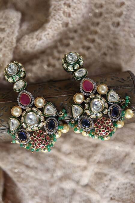Paisley Pop_Multi Color Pearls, Stones, Piping Victorian And Danglers _Online_at_Aza_Fashions