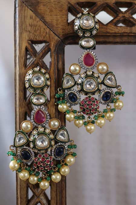 Shop_Paisley Pop_Multi Color Pearls, Stones, Piping Victorian And Danglers _at_Aza_Fashions