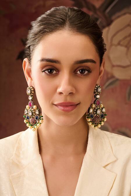 Shop_Paisley Pop_Multi Color Pearls, Stones, Piping Victorian And Danglers _Online_at_Aza_Fashions