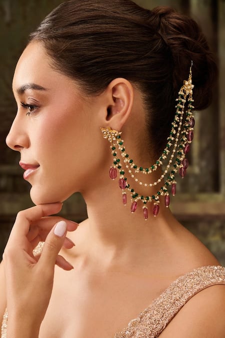 Paisley Pop Multi Color Pearls, Stones, Gota Patti, Zari Kundan Long Chain Earrings Online at Aza Fashions Paisley Pop_Multi Color Pearls, Stones, Gota Patti, Zari Kundan Long Chain Earrings _Online_at_Aza_Fashions