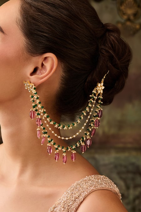 Buy Paisley Pop Multi Color Pearls, Stones, Gota Patti, Zari Kundan Long Chain Earrings Online at Aza Fashions Buy_Paisley Pop_Multi Color Pearls, Stones, Gota Patti, Zari Kundan Long Chain Earrings _Online_at_Aza_Fashions