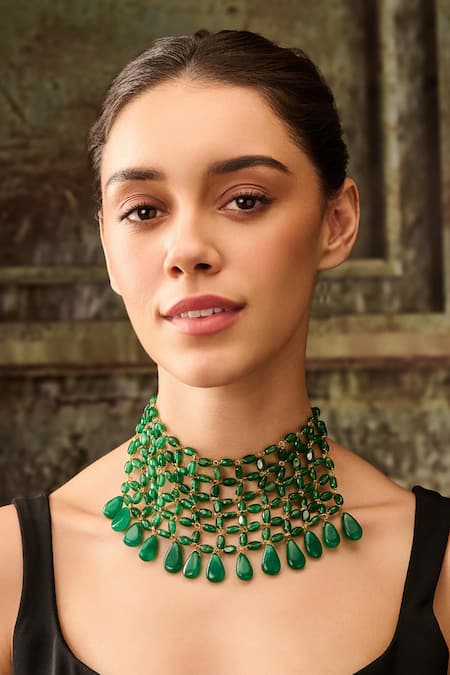 Buy_Paisley Pop_Green Stones Jade Embellished Choker Necklace _Online_at_Aza_Fashions
