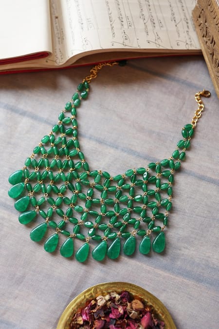 Shop_Paisley Pop_Green Stones Jade Embellished Choker Necklace _Online_at_Aza_Fashions