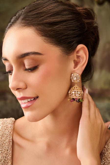 Buy Paisley Pop Multi Color Polki And Cubic Zirconia Jhumkas Online at Aza Fashions Buy_Paisley Pop_Multi Color Polki And Cubic Zirconia Jhumkas _Online_at_Aza_Fashions