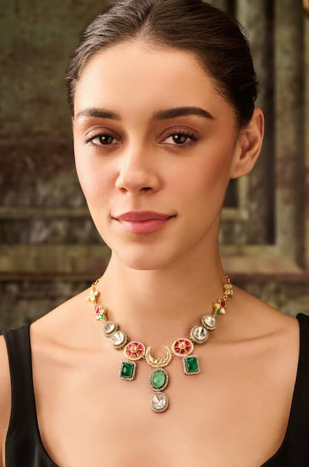 Buy Paisley Pop Green Stones Mint Doublet Kundan Necklace Buy_Paisley Pop_Green Stones Mint Doublet Kundan Necklace