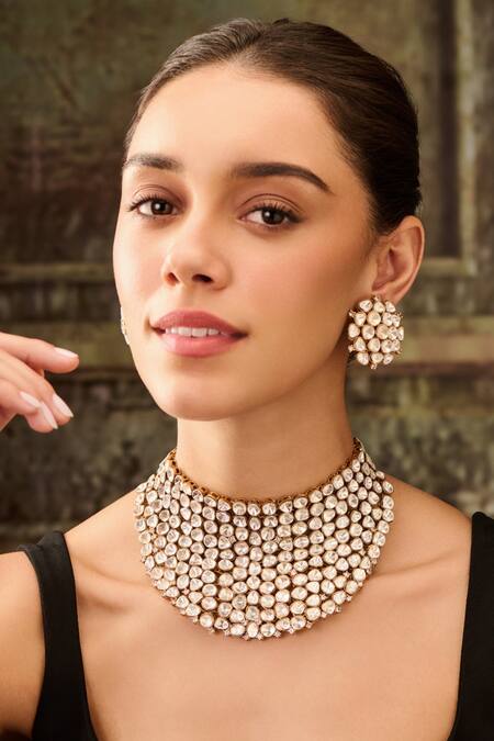 Paisley Pop Gold Plated Stones Polki Choker Set Online at Aza Fashions Paisley Pop_Gold Plated Stones Polki Choker Set_Online_at_Aza_Fashions