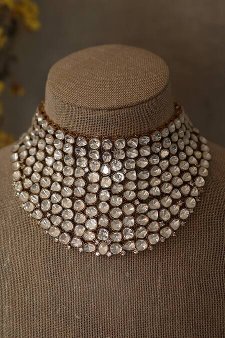 Paisley Pop Gold Plated Stones Polki Choker Set at Aza Fashions Paisley Pop_Gold Plated Stones Polki Choker Set_at_Aza_Fashions