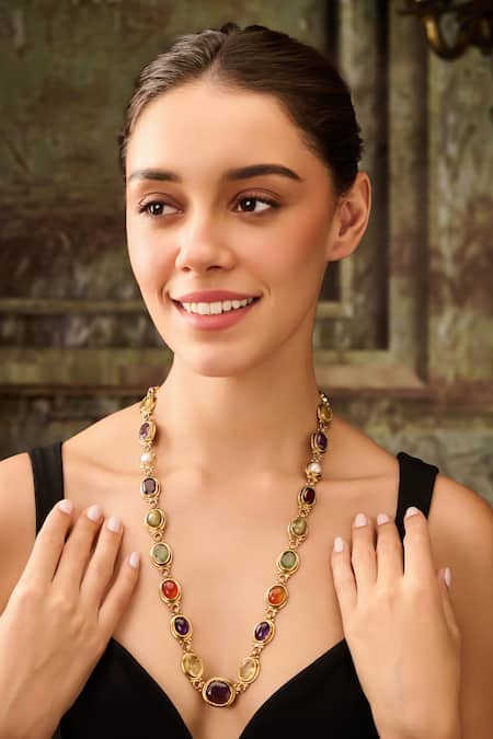 Buy Paisley Pop Multi Color Multicolor Stone Embellished Necklace Online at Aza Fashions Buy_Paisley Pop_Multi Color Multicolor Stone Embellished Necklace _Online_at_Aza_Fashions