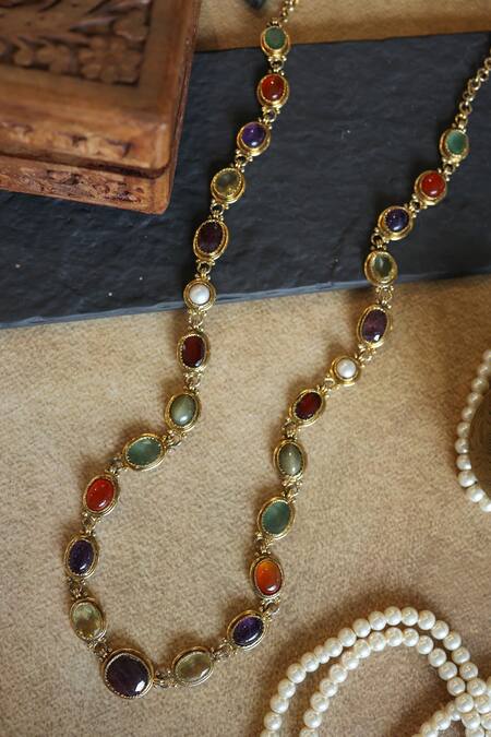 Shop Paisley Pop Multi Color Multicolor Stone Embellished Necklace Online at Aza Fashions Shop_Paisley Pop_Multi Color Multicolor Stone Embellished Necklace _Online_at_Aza_Fashions