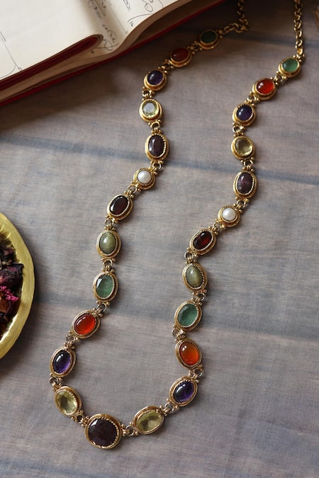 Shop Paisley Pop Multi Color Multicolor Stone Embellished Necklace at Aza Fashions Shop_Paisley Pop_Multi Color Multicolor Stone Embellished Necklace _at_Aza_Fashions