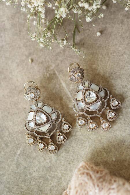 Paisley Pop Gold Plated Pearls, Stones Mother Of Danglers Online at Aza Fashions Paisley Pop_Gold Plated Pearls, Stones Mother Of Danglers _Online_at_Aza_Fashions