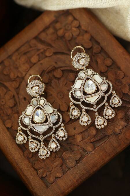 Shop Paisley Pop Gold Plated Pearls, Stones Mother Of Danglers Online at Aza Fashions Shop_Paisley Pop_Gold Plated Pearls, Stones Mother Of Danglers _Online_at_Aza_Fashions