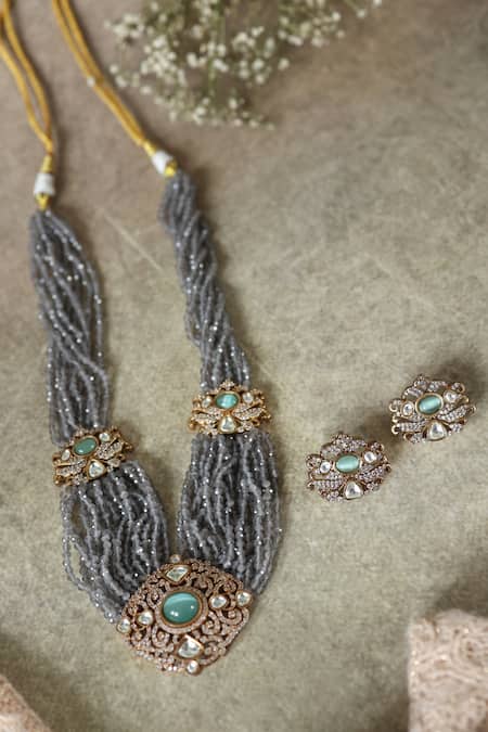 Paisley Pop Onyx & Polki Pearl Necklace Set 