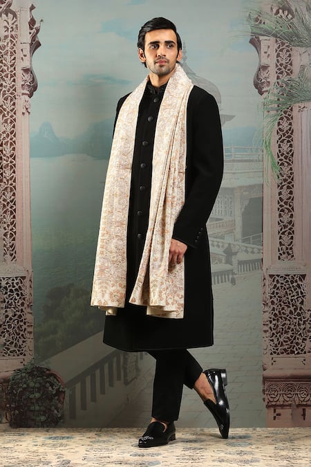 Shop_Asuka_Ivory Thread Embroidered Stole _at_Aza_Fashions