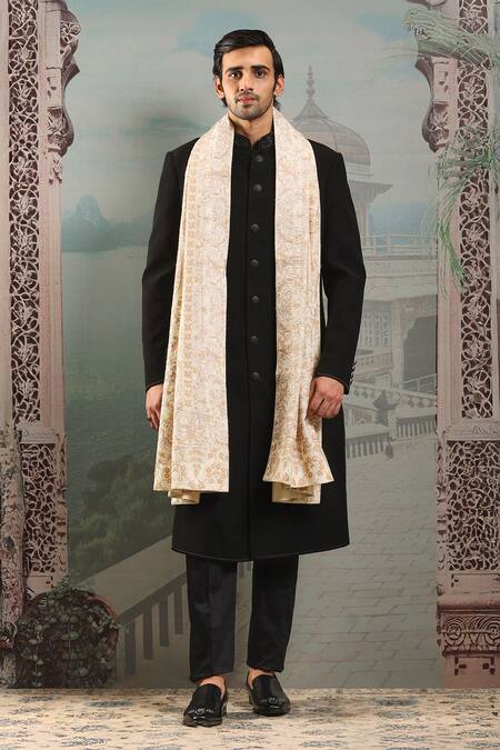 Asuka_Ivory Thread Embroidered Stole _Online_at_Aza_Fashions