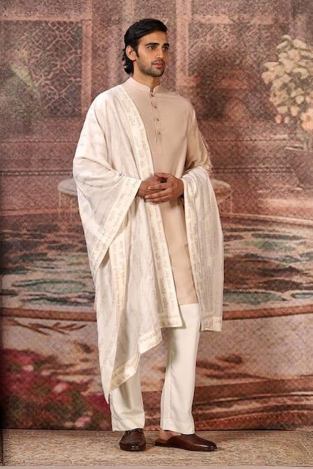 Shop_Asuka_Cream Sanskrit Typographic Embroidered Stole _at_Aza_Fashions