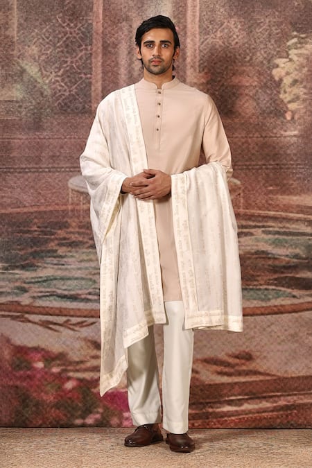 Asuka_Cream Sanskrit Typographic Embroidered Stole _Online_at_Aza_Fashions