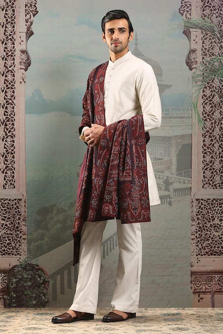 Asuka Maroon Silk Paisley Embroidered Stole 