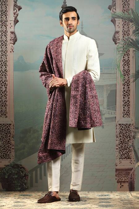 Asuka_Purple Silk Paisley Dori Embroidered Stole _Online_at_Aza_Fashions
