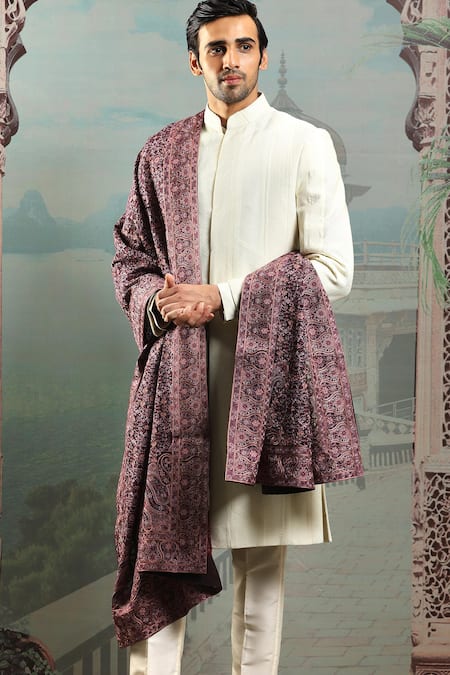 Buy_Asuka_Purple Silk Paisley Dori Embroidered Stole _Online_at_Aza_Fashions