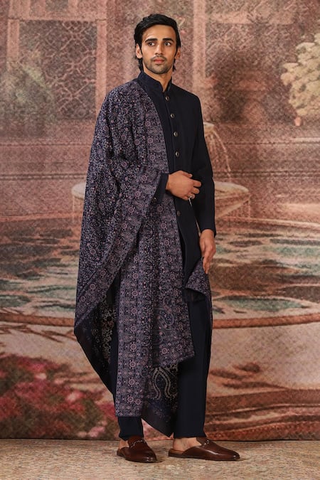 Buy_Asuka_Blue Dori Embroidered Silk Stole _Online_at_Aza_Fashions