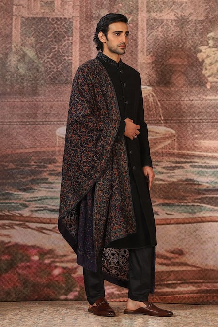 Buy_Asuka_Black Floral Embroidered Silk Stole _Online_at_Aza_Fashions