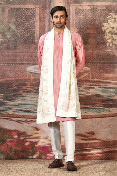 Shop_Asuka_Ivory Silk Zardozi Embroidered Stole _at_Aza_Fashions