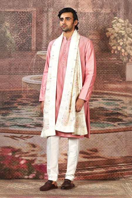 Buy_Asuka_Ivory Silk Zardozi Embroidered Stole _Online_at_Aza_Fashions