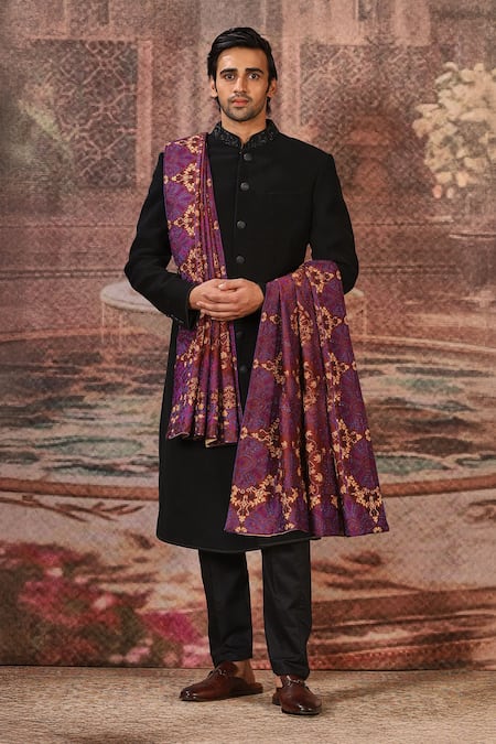 Buy_Asuka_Purple Silk Thread Embroidered Stole _Online_at_Aza_Fashions