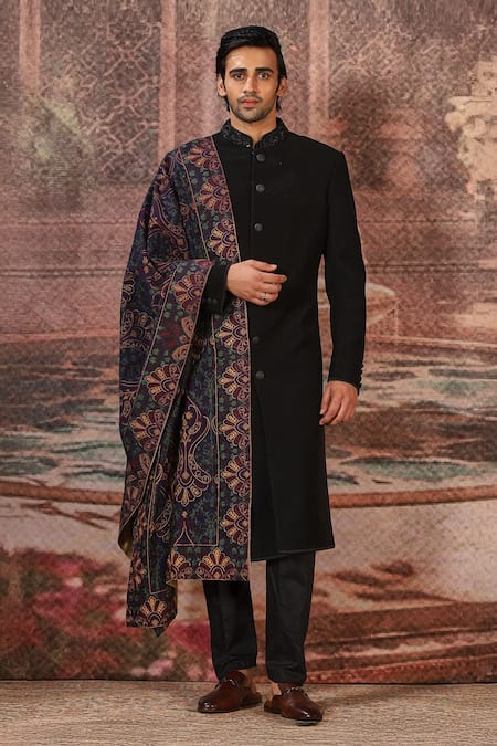 Asuka Blue Navy Paisley Floral Embroidered Stole Online at Aza Fashions Asuka_Blue Navy Paisley Floral Embroidered Stole _Online_at_Aza_Fashions