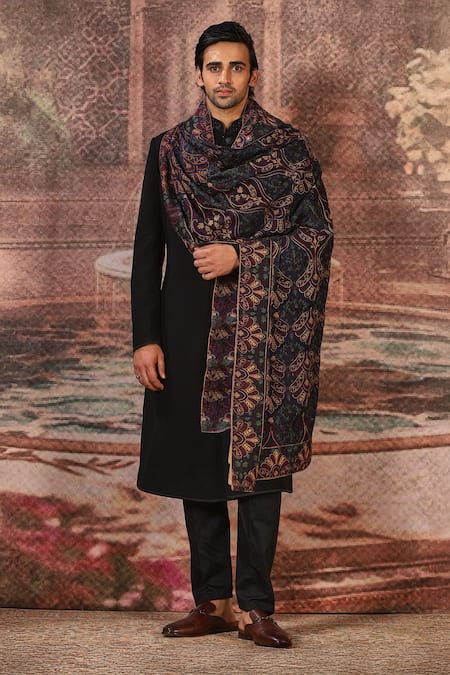 Buy Asuka Blue Navy Paisley Floral Embroidered Stole Online at Aza Fashions Buy_Asuka_Blue Navy Paisley Floral Embroidered Stole _Online_at_Aza_Fashions