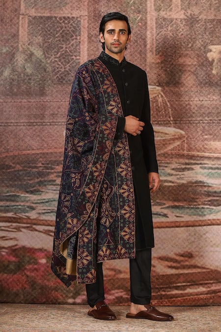 Asuka Navy Paisley Floral Embroidered Stole 