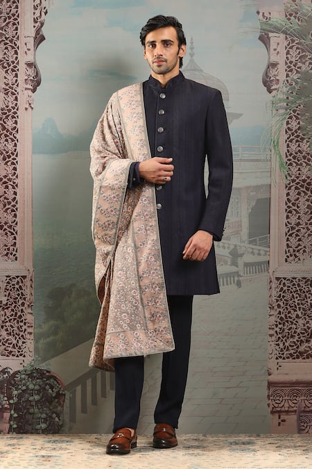 Asuka_Brown Pale Floral Embroidered Silk Stole _Online_at_Aza_Fashions