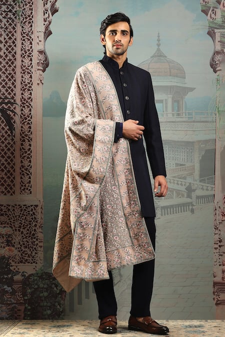 Buy_Asuka_Brown Pale Floral Embroidered Silk Stole _Online_at_Aza_Fashions