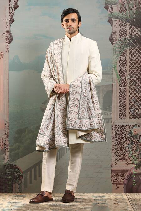 Asuka Ivory Silk Bloom Embroidered Stole 