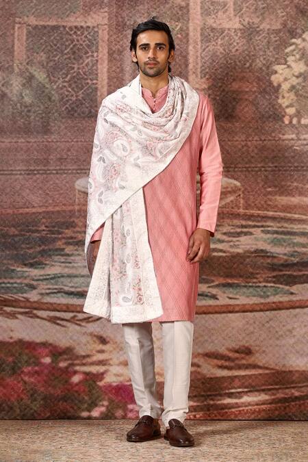 Shop_Asuka_Ivory Paisley Embroidered Silk Stole _at_Aza_Fashions