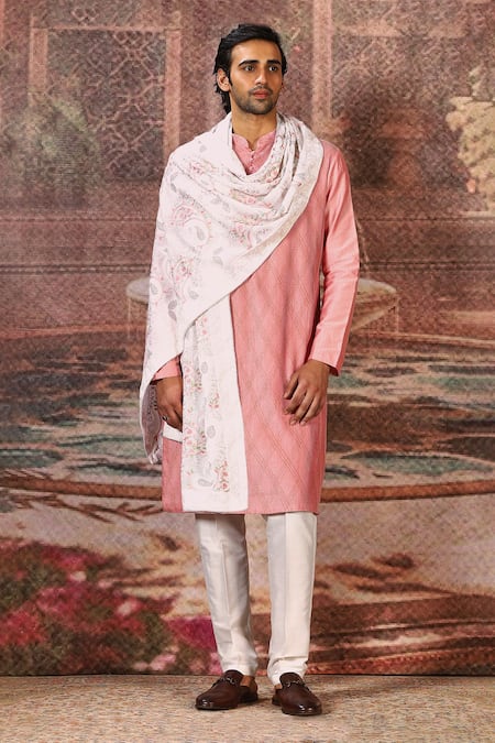 Asuka_Ivory Paisley Embroidered Silk Stole _Online_at_Aza_Fashions