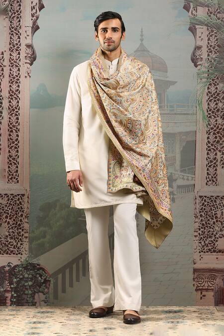 Asuka_Ivory Zardozi Bloom Embroidered Stole _Online_at_Aza_Fashions
