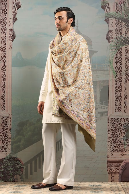 Buy_Asuka_Ivory Zardozi Bloom Embroidered Stole _Online_at_Aza_Fashions