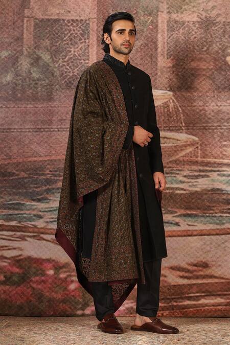 Asuka Black Floral Vine Embroidered Stole Online at Aza Fashions Asuka_Black Floral Vine Embroidered Stole _Online_at_Aza_Fashions