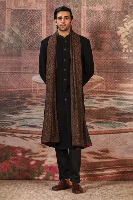 Asuka Floral Vine Embroidered Black Stole 