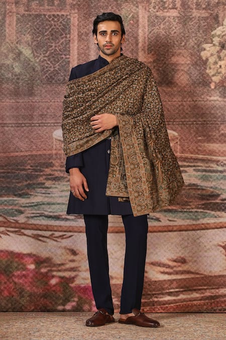 Asuka_Gold Mughal Blossom Silk Stole _Online_at_Aza_Fashions
