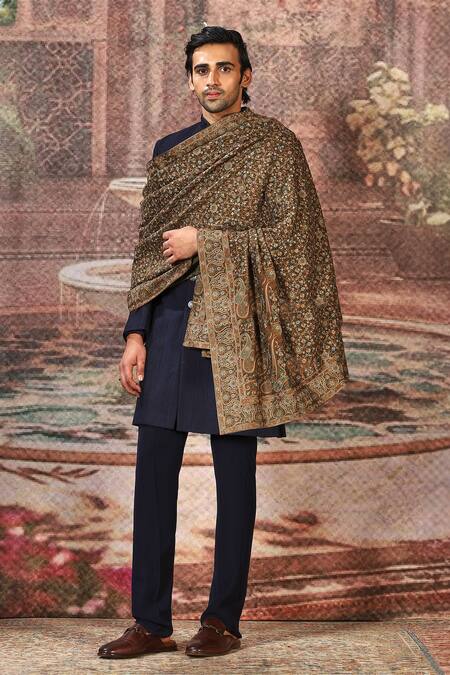 Buy_Asuka_Gold Mughal Blossom Silk Stole _Online_at_Aza_Fashions