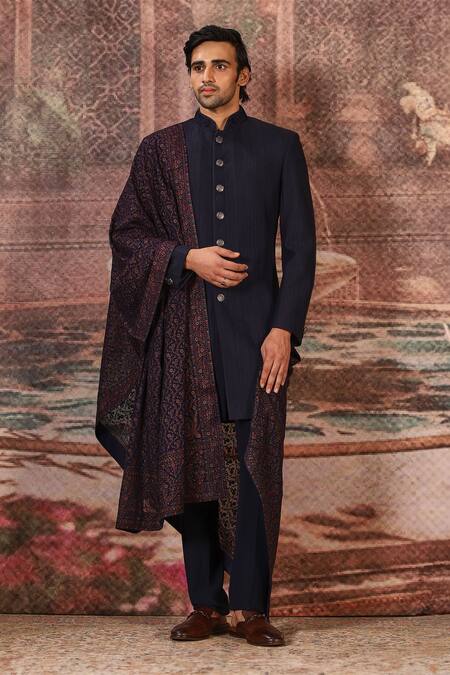 Asuka_Blue Bahar Embroidered Indigo Stole _Online_at_Aza_Fashions