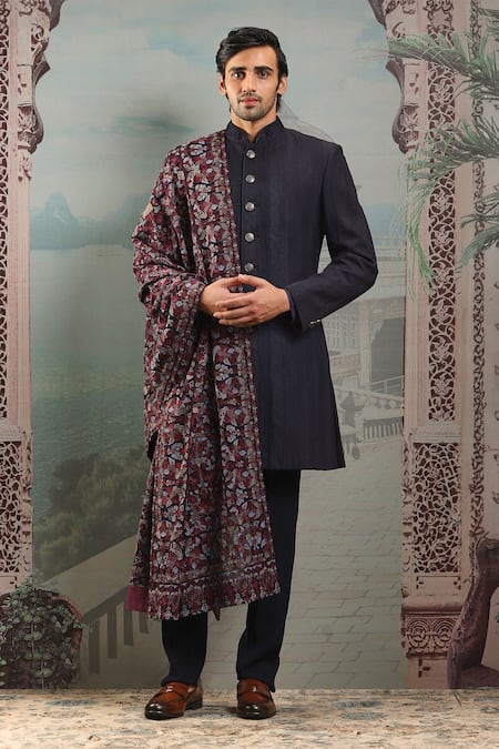 Asuka_Burgundy Thread Embroidered Silk Stole _Online_at_Aza_Fashions