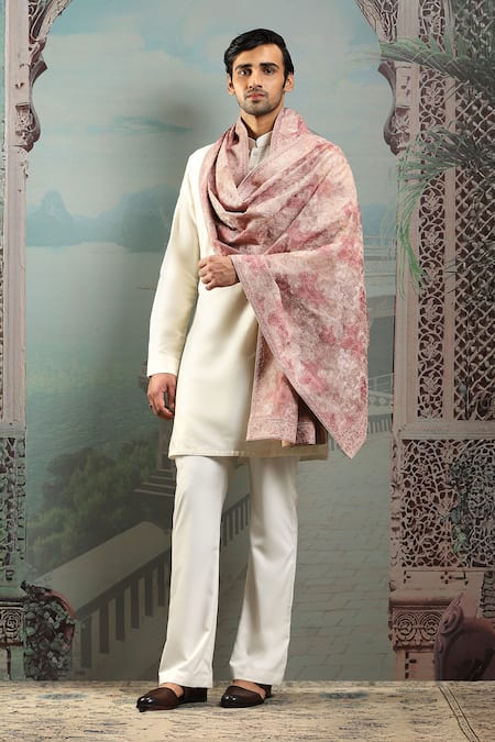 Asuka_Pink Damask Embroidered Silk Stole _Online_at_Aza_Fashions